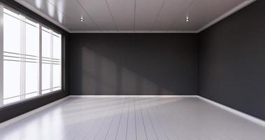 stanza vuota nera sul design d'interni del pavimento in legno. rendering 3d foto