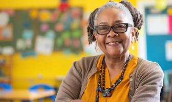esperto africano americano educatore ispirando studenti nel un' aula ambientazione foto