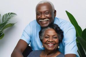 contento nero pelle anziano coppia nel leggero sfondo. concetto di successo nel attività commerciale e vita. foto