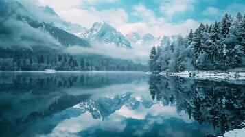 foto di un' montagna paesaggio con un' montagna lago riflettendo il intero scenario