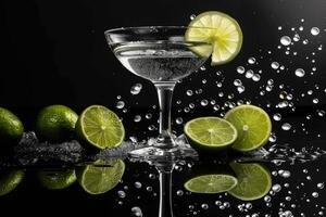 Tequila cocktail Margherita e lime su buio sfondo foto