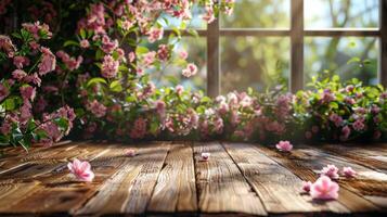 di legno tavolo coperto con vario fiori foto