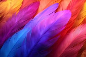arcobaleno colorato soffice ara piume sfondo, piume sfondo, colorato piume sfondo, ara uccello piume modello, foto