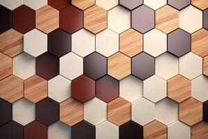 esagonale legna modello sfondo, geometrico esagono forme di legno sfondo, esagono 3d legna legname struttura parete, foto