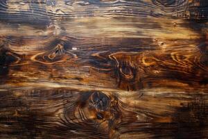 ai generato legna Marrone grano struttura buio parete sfondo superiore Visualizza di di legno tavolo foto