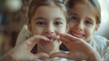 ai generato madre e figlia bonding nel cuore forma mostrando amore. foto