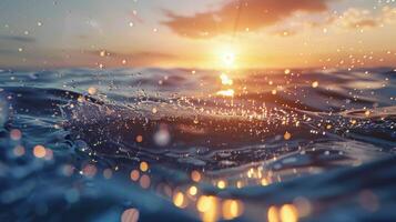 ai generato subacqueo tramonto design modello con aria bolle nel acqua. foto