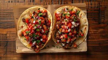 ai generato superiore giù foto di Due autentico messicano tacos