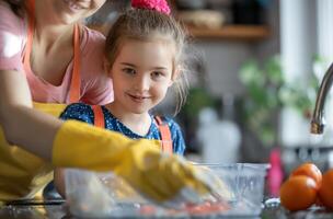 ai generato cucina pulire collaborazione foto