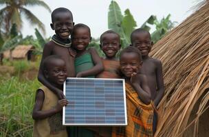 bambini con solare pannello foto