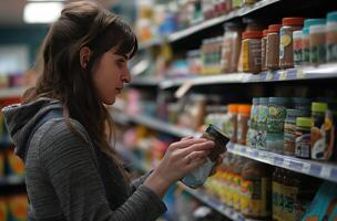 donna shopping per bambino cibo foto