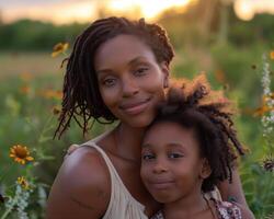 ai generato contento madre e bambini con allegro emozioni nel un' festivo umore su La madre di giorno foto