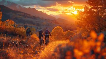 ai generato all'aperto attività tema con persone su Bici nel natura foto