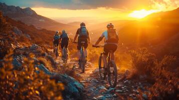 ai generato all'aperto attività tema con persone su Bici nel natura foto