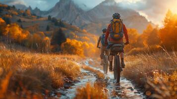 ai generato all'aperto attività tema con persone su Bici nel natura foto