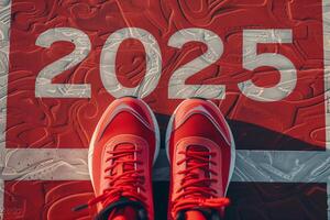 il inizio di 2025 è scritto su un' colorato strada. concettuale foto di il In arrivo nuovo anno 2025. nuovo anno concetto, motivazione, attività commerciale promozione, passo inoltrare, in movimento inoltrare, speranza