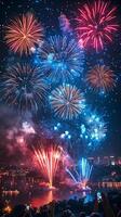 festivo fuochi d'artificio nel il notte cielo a un' celebrazione evento nel onore di un anniversario o nuovo anno foto