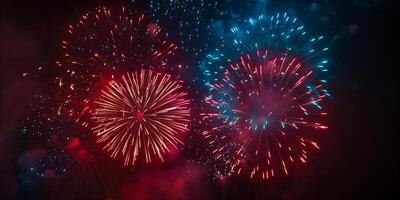 festivo fuochi d'artificio nel il notte cielo a un' celebrazione evento nel onore di un anniversario o nuovo anno foto