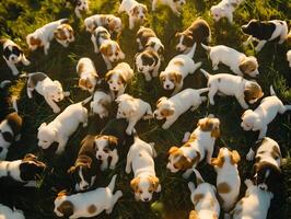 giocoso Jack russell terrier cuccioli scherzare su erba nel natura foto