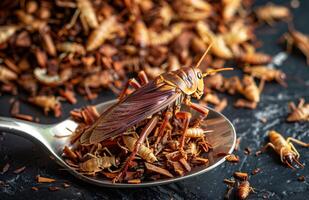 un' unico prospettiva su nutrizione un Immagine in mostra insetto basato cibo, un' sostenibile e proteina ricco alternativa dieta foto