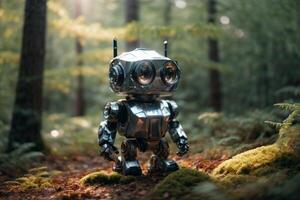 un' robot in piedi nel il mezzo di un' foresta foto