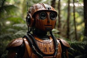 un' robot in piedi nel il mezzo di un' foresta foto