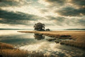 autunno paesaggio con alberi e acqua foto