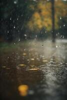 gocce di pioggia su il terra nel un' pozzanghera foto