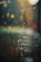 gocce di pioggia su il terra nel un' pozzanghera foto