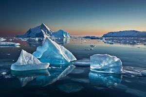 iceberg galleggiante nel il acqua a tramonto foto