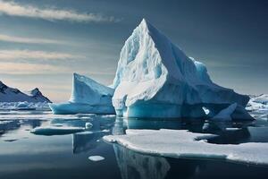 iceberg galleggiante nel il acqua con buio nuvole foto