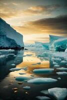 iceberg galleggiante nel il oceano con un' nuvoloso cielo foto