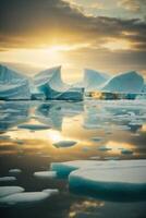 iceberg galleggiante nel il acqua con un' tramonto foto