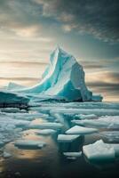 iceberg galleggiante nel il acqua a tramonto foto