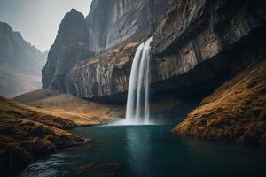 un' cascata è fluente in il acqua foto