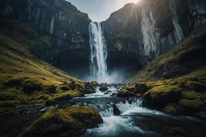 un' cascata nel il mezzo di un' verde valle foto