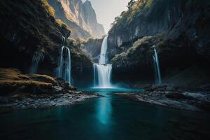 un' cascata nel il mezzo di un' verde valle foto