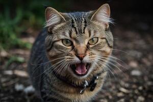 un' gatto con suo bocca Aperto e suo bocca Aperto foto