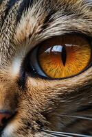 vicino su di un' gatti occhio con arancia occhi foto