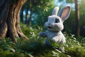 un' coniglio è seduta nel il mezzo di un' foresta foto