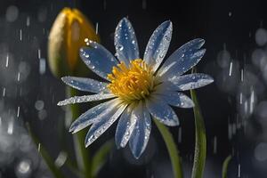 fiore è nel il pioggia con gocce di acqua foto