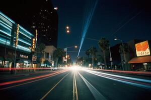 un' lungo esposizione fotografia di un' città strada a notte foto