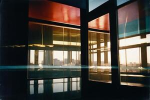 un' foto di un' edificio con finestre e un' città Visualizza