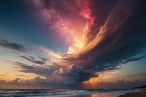 un' colorato nube è visto al di sopra di il oceano foto