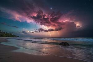 un' colorato tempesta è visto al di sopra di il oceano foto