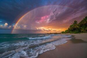 un' colorato tempesta è visto al di sopra di il oceano foto