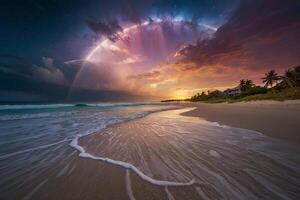 un' arcobaleno e nuvole siamo visto al di sopra di il oceano foto