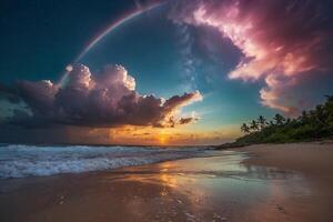 un' arcobaleno e nuvole siamo visto al di sopra di il oceano foto