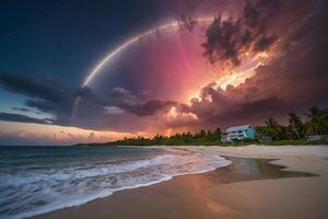 il latteo modo al di sopra di il oceano a notte foto