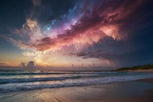 un' colorato nube è visto al di sopra di il oceano foto